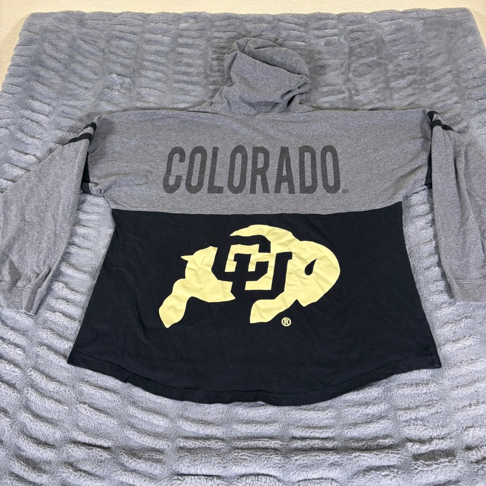 Boxercraft Colorado CU Buffaloes Gray Black Colorblock Spirit Jersey Hoodie L